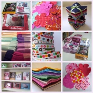 a picture showing nine different pictures of different craft materials including ribbons and felt
